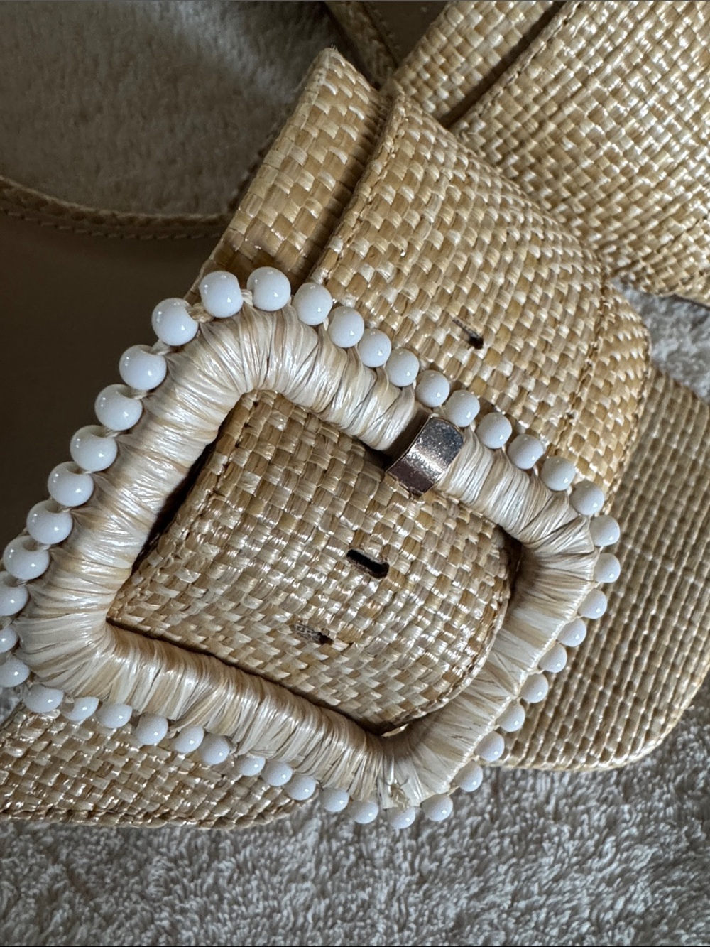 Sam Edelman Beige Straw Slide Mules with Beaded Buckle - Picture 3 of 6